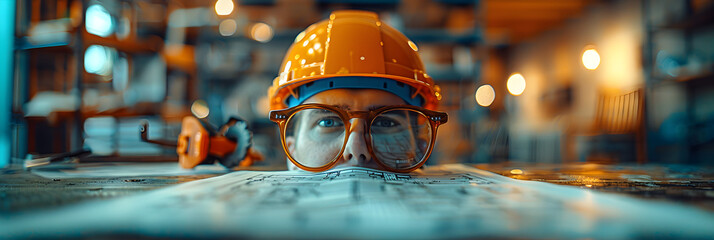 site in the city,
 Plans of a building on table hard hat, glasses, ne - obrazy, fototapety, plakaty