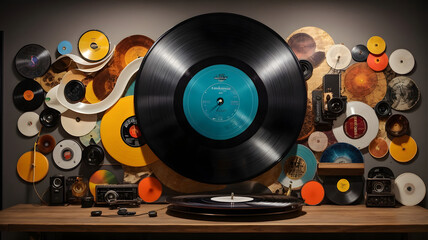 old vinyl record with gramophone