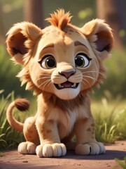Naklejka premium cute baby lion cartoon animation