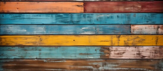 A closeup of a vibrant wooden wall with a rectangular pattern in electric blue and other tints and shades, showcasing the beauty of this building material