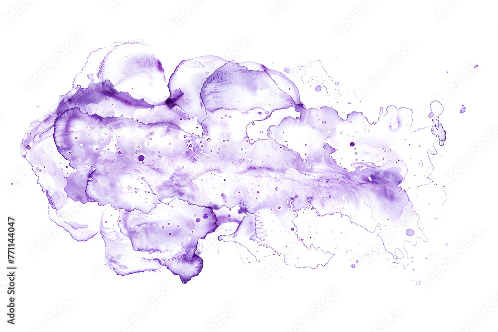 Wall mural lavender and lilac speckled watercolor paint stain on white backdrop.