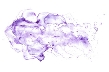 Lavender and lilac speckled watercolor paint stain on white backdrop.