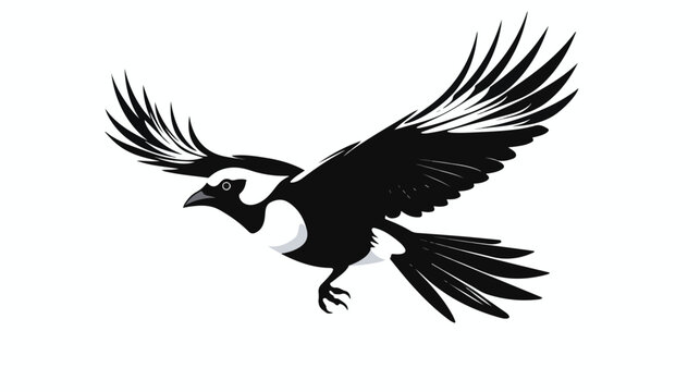 Freehand drawn black and white cartoon flying bird
