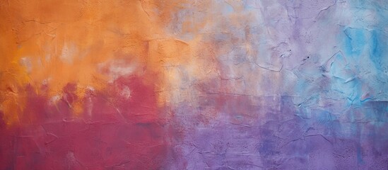 A close up of an electric blue, magenta, and violet painting on a wall, featuring a vibrant pattern...
