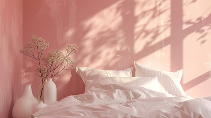 Pale peachy pink, with a whisper-soft sheen, suffusing the room with a delicate, rosy warmth.