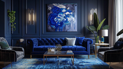Royal indigo, deep and regal, commanding attention and infusing the space with a sense of majesty and depth. - obrazy, fototapety, plakaty