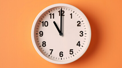 Analog wall clock spinning animation through the hours, time passing, time lapse, orange background