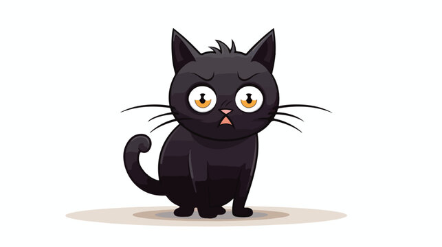 Freehand drawn cartoon scared black cat flat cartoo