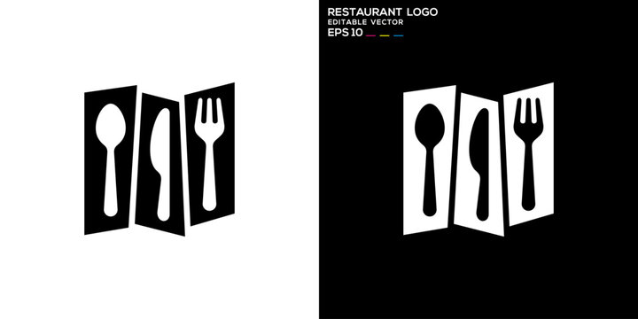 Vector design template of cutlery logo, equipment, spoon, fork, knife, plate, icon symbol EPS 10