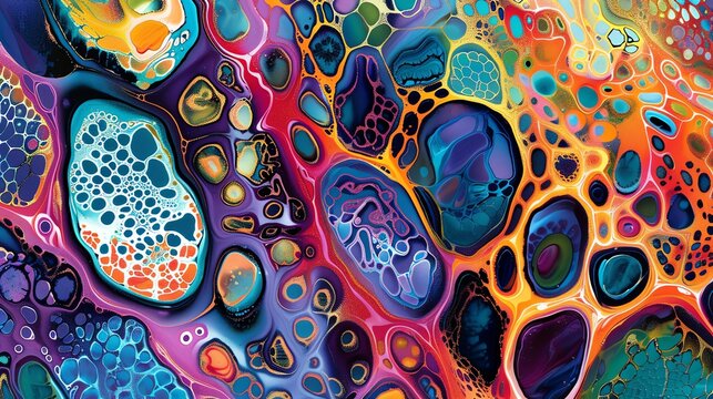 Abstract liquid art background mixing colorful paints into one