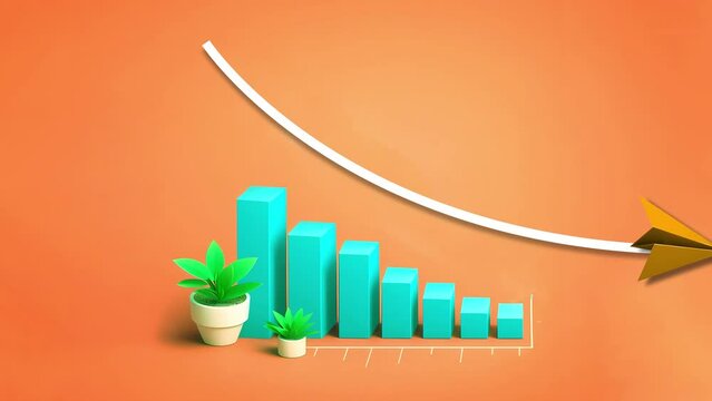 Business graph animation with a flying paper plane