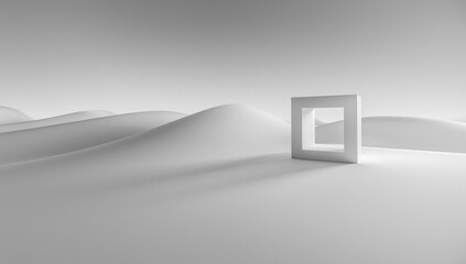 Square frames in a white abstract landscape.