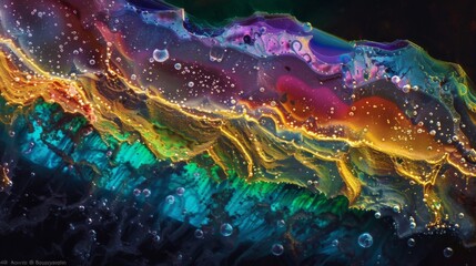 A microscopic view of algae pigments under polarized light showcasing a striking array of iridescent hues. - obrazy, fototapety, plakaty