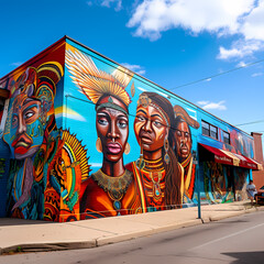 A vibrant street mural depicting cultural diversity
