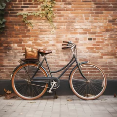 Rolgordijnen A vintage bicycle leaning against a brick wall. © Cao