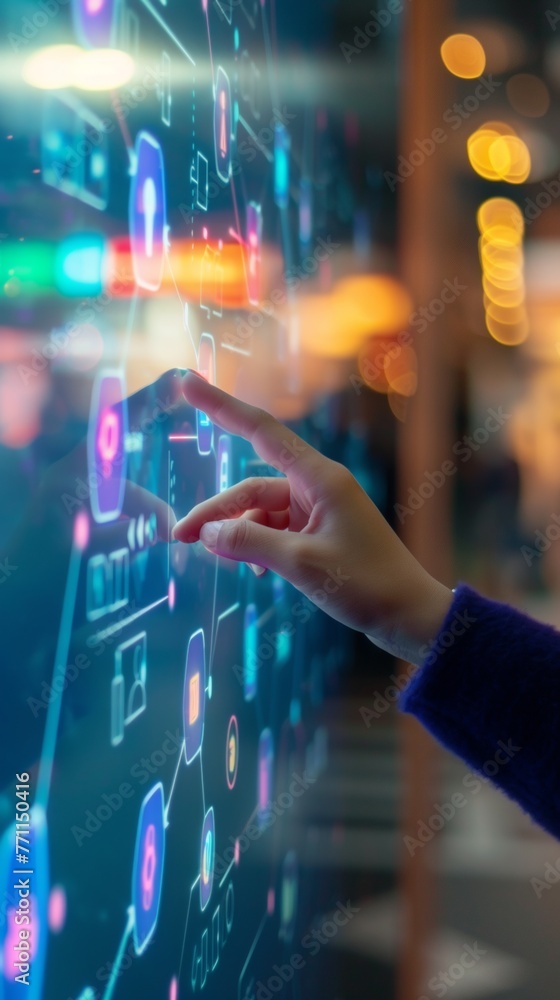 Poster a person is pointing at a screen with a green circle on it