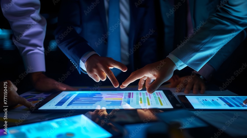 Poster a person is pointing at a screen with a green circle on it