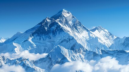 Snowy mountain peaks with a clear blue sky - obrazy, fototapety, plakaty