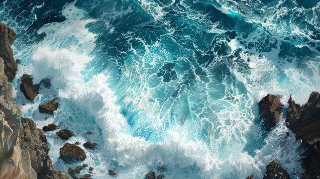 Rocky coastline, powerful waves