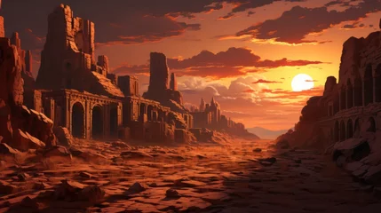 Meubelstickers Ancient ruins at sunset in a desert landscape © Anuwat