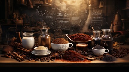 Obraz premium Assembly of artisan coffee creations with text area