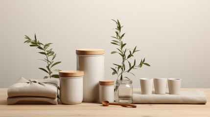 Blank mockup for sustainable kitchenware packaging, clean aesthetic