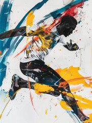 Vivid abstract of an athletic diver - Striking abstract artwork captures the essence of an athletic diver, merging colors and motion