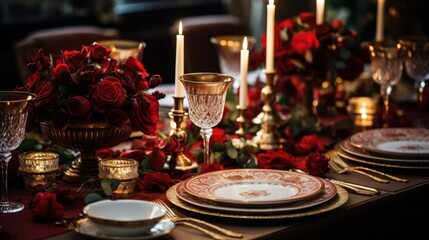 Fototapeta na wymiar Elegant dinner table setting for a festive celebration