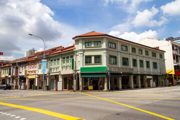 Traditional shophouses on the corner of Jalan Besar and Kitchener Road, Singapore