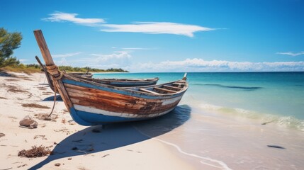 Rustic wooden fishing boats on a tranquil beach