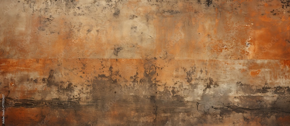 Poster a close up of a rusty wall with various stains resembling a pattern. the brown colors blend in with 
