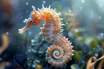 Close Up of a Sea Horse in the Water - obrazy, fototapety, plakaty