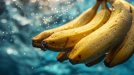 Bunch of ripe bananas surrounded by water droplets and underwater bubbles - Powered by Adobe
