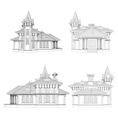 Victorian Residential House Vector  Illustration Isolated On White Background. 