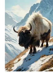 The mountain yak is a sturdy bovid species found in the Himalayas and other mountain ranges of Central Asia. They are well-adapted to cold climates and are known for their long, shaggy hair. 