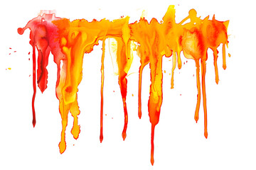 Orange and red dripped watercolor paint stain on white background. - obrazy, fototapety, plakaty