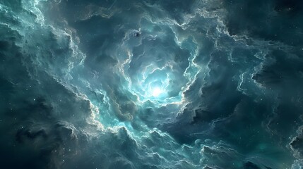 Ethereal Cosmic Void Captured from an Abandoned Spacecraft Adrift in the Oceanic Hues of the Sea - obrazy, fototapety, plakaty