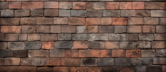 A detailed closeup of a brown brick wall with shingles, showcasing the intricate brickwork and composite materials used in the building facade