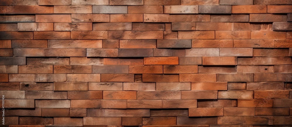 Poster a tight shot of a brown brick wall with a wooden texture, showcasing the intricate patterns of the c