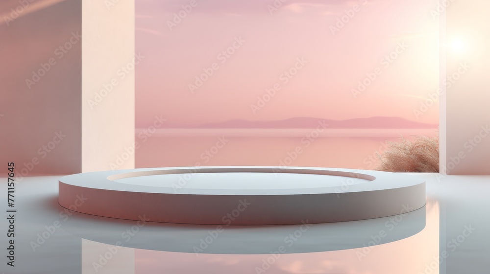 Poster a simple abstract background featuring a premium showcase podium under a gentle pool of light ai gen