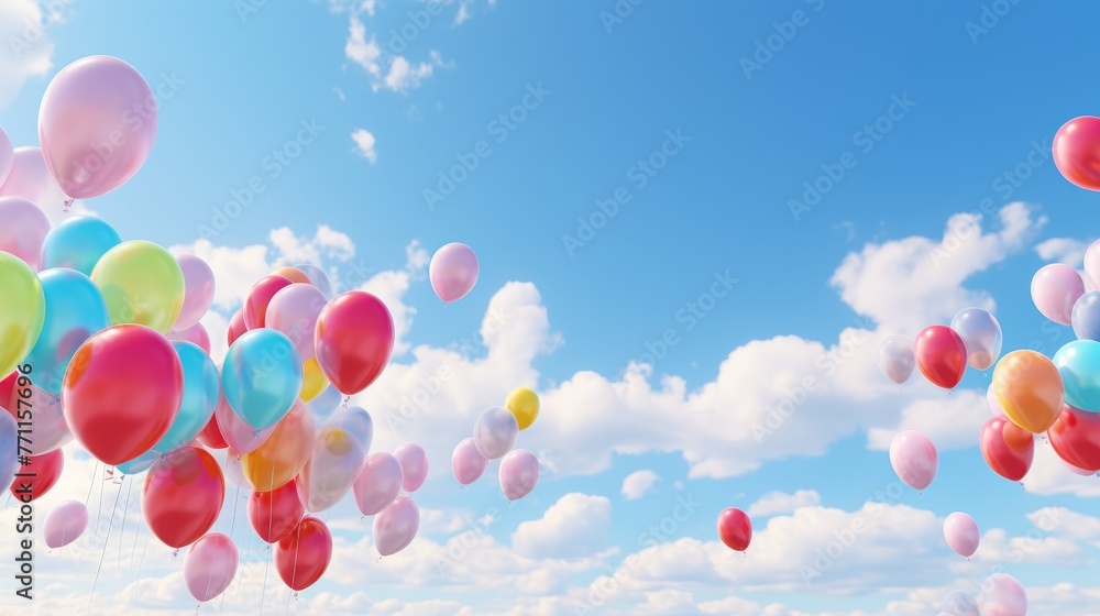 Aufkleber a sky filled with colorful balloons at a festive event creating a lively and minimalist scene agains