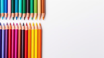 A simple arrangement of color pencils in a flat lay on a white background  AI generated illustration