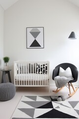 A simplistic modern nursery with monochrome color palette and playful geometric patterns in Scandinavian style AI generated illustration