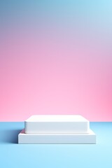A sleek square podium on an abstract pastel blue and white gradient background  AI generated illustration