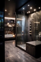 A spacious expression of a luxury spa bathroom integrated with a steam shower AI generated illustration