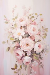 A subtle and graceful frame design using blooming roses and petals on a soft pastel pink canvas AI generated illustration