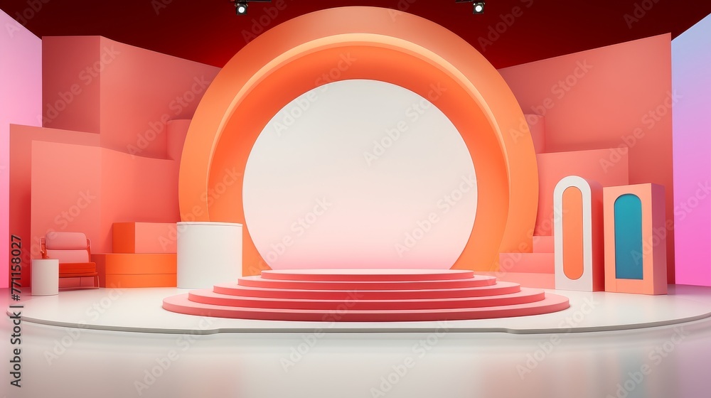 Poster a vibrant product launch stage with empty podium and backdrop ai generated illustration