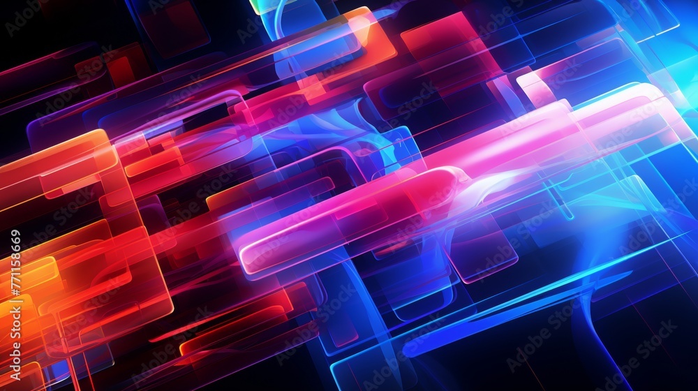 Poster abstract digital lines in neon colors representing the intersection of technology and art in contemp