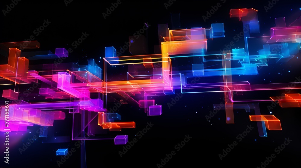 Poster abstract digital lines in neon colors representing the intersection of technology and art in contemp