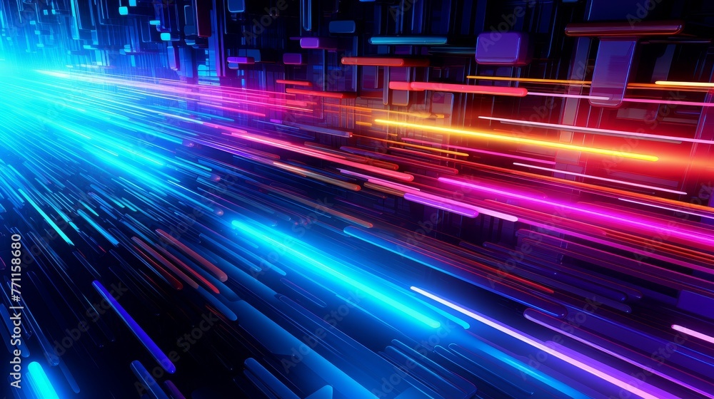 Aufkleber abstract digital lines in neon colors representing the intersection of technology and art in contemp